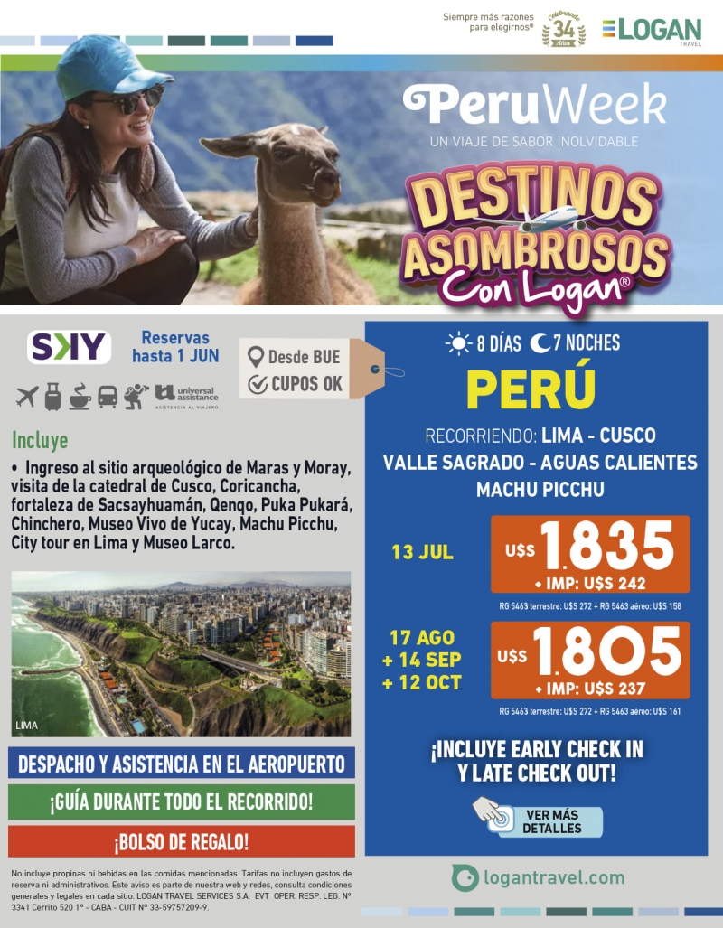 Destinos Asombrosos: Per desde BUE *** Per Week *** 